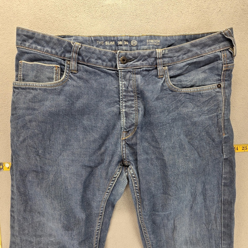 C&A Jeans Mens 38x34 Blue Selvedge The Slim Stretch Extra Comfort Button Fly - Picture 14 of 16